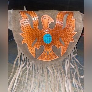 Suede leather western style crossbody